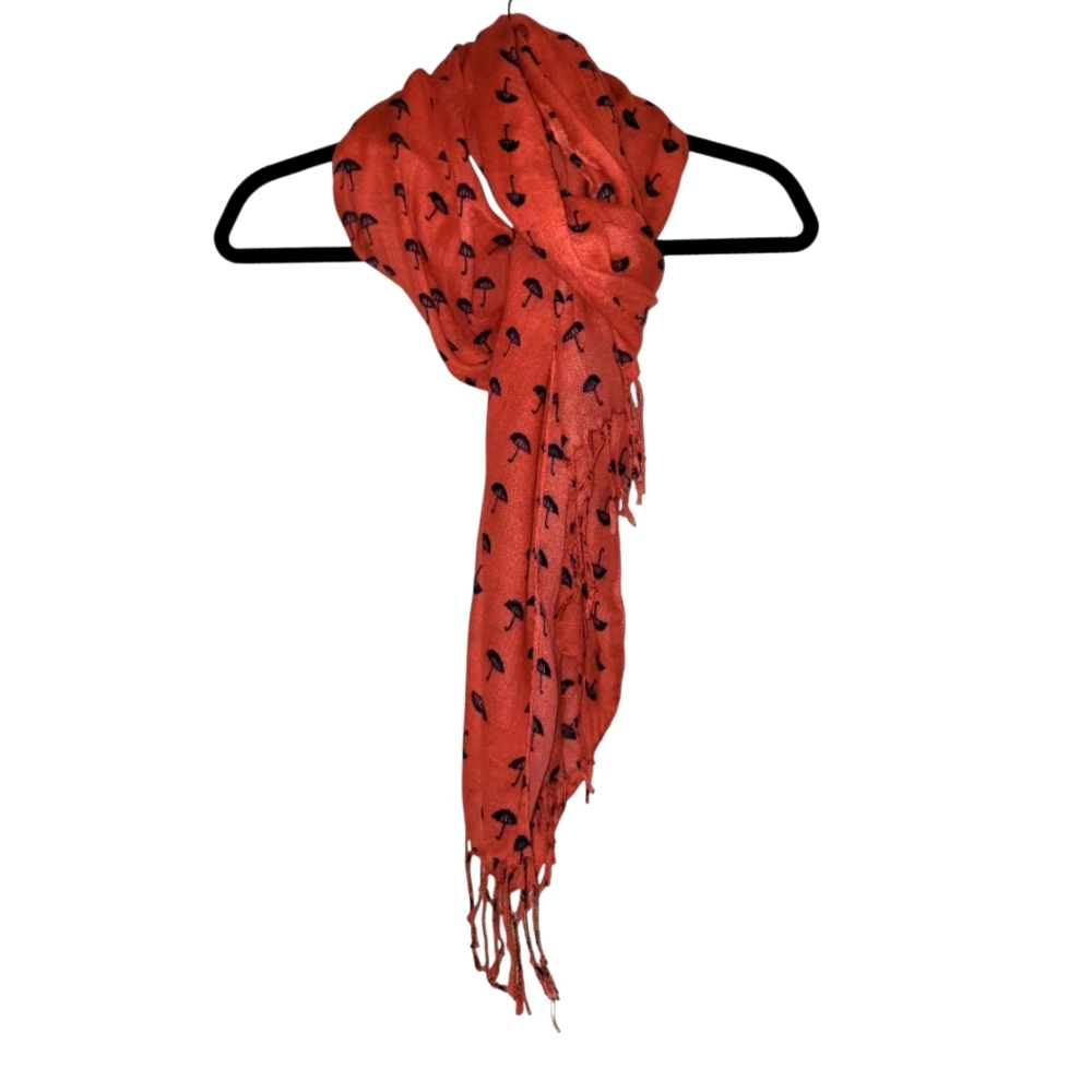 Old Navy Coral Navy Blue Fringe Scarf with Umbrella Graphic